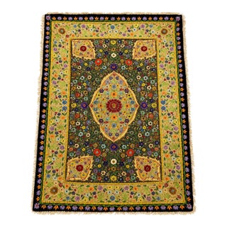 Vintage Indian Jeweled Hand Embroidered Floral Wall Tapestry Textile 72” X 50” For Sale