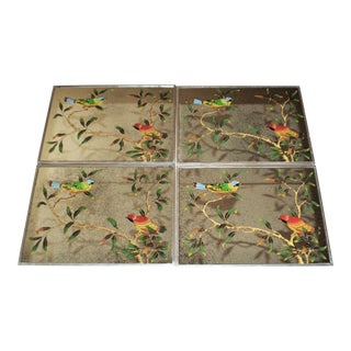 Dransfield & Ross Antiqued Mirror Chinoiserie Birds Placemats - Set of 4 For Sale
