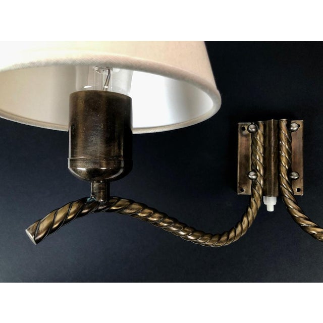 Brass Wall Lamp with Silk Shades, 1930s For Sale - Image 6 of 14