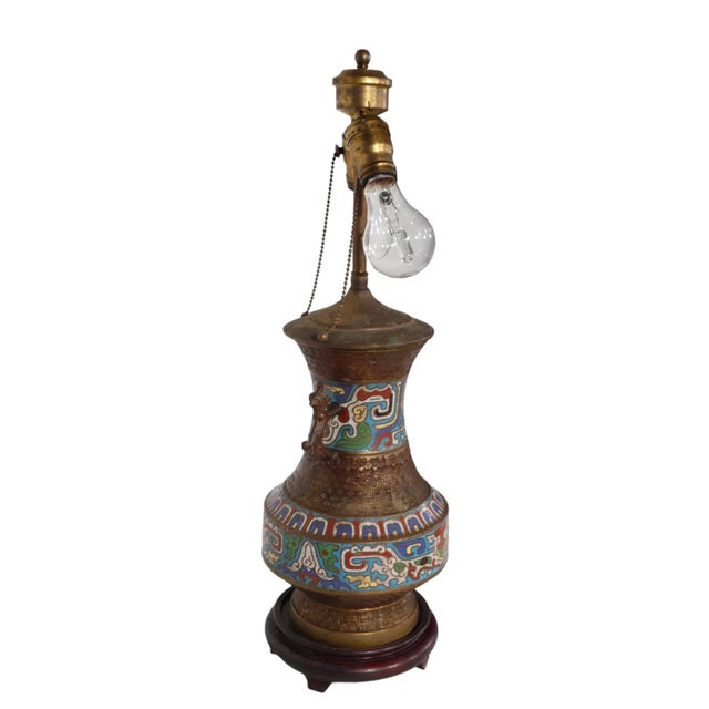 Brass Vintage Asian Brass Champleve Table Lamp For Sale - Image 8 of 12