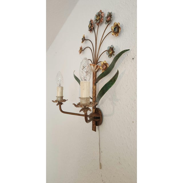 Hand-Forged and Hand-Painted Florentine Wall Light, 1950s For Sale - Image 12 of 18