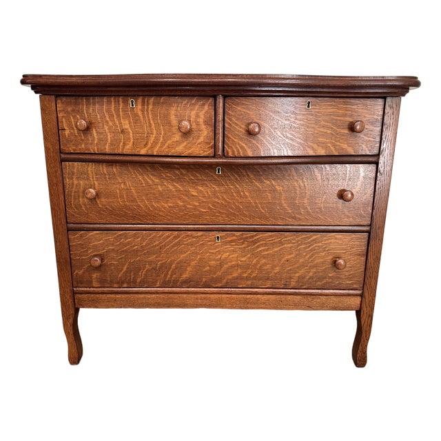Early 20th-Century Quarter-Sawn Oak Curved 5-Drawer Chest | Fully Restored For Sale