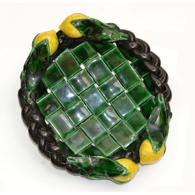 Mid-Century Modern Marked Vallauris France Ceramic Lemon Basket Green & Yellow Mid-Century Modern For Sale - Image 3 of 13
