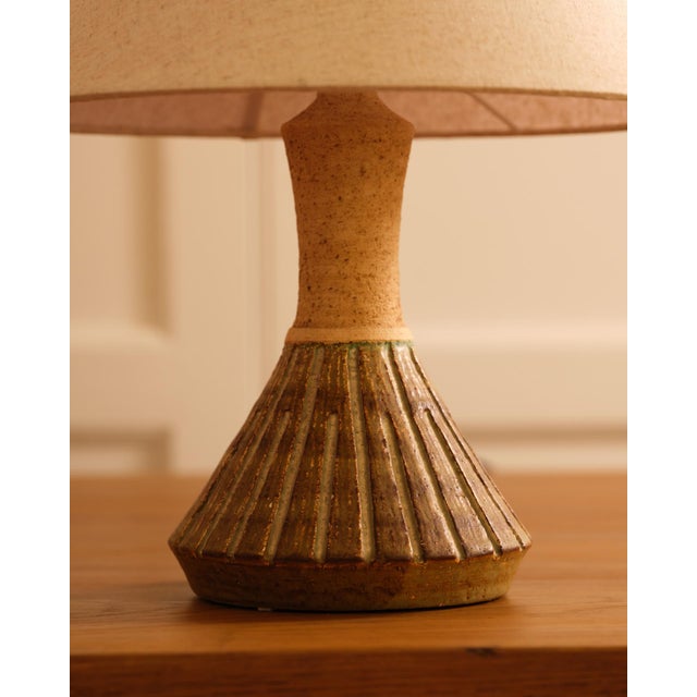 Couple of table lamps with perfectly matching linen shades by Chirs Haskevm, Denmark 1960s Model is a part of "Jeti "...