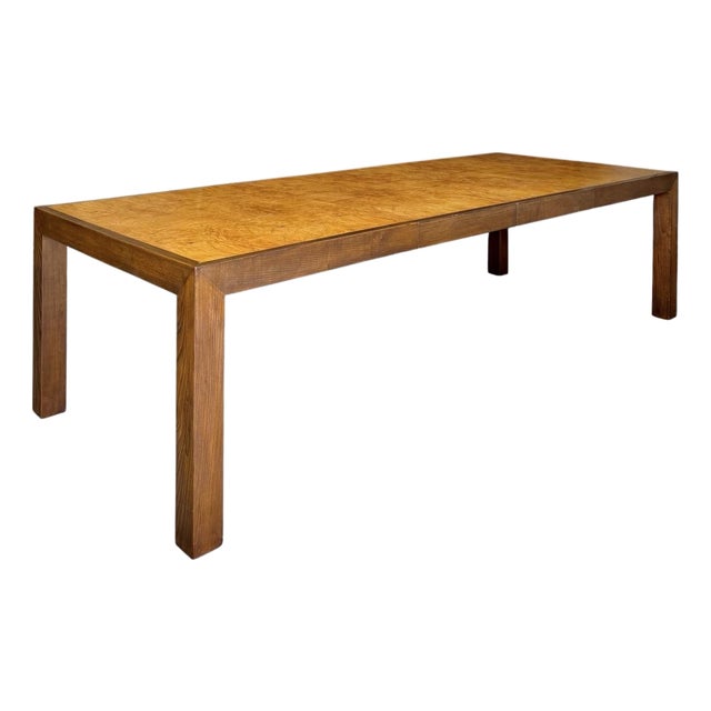 1970s Parsons Extension Dining Table in Oak and Amboyna Burl by John Richardson For Sale