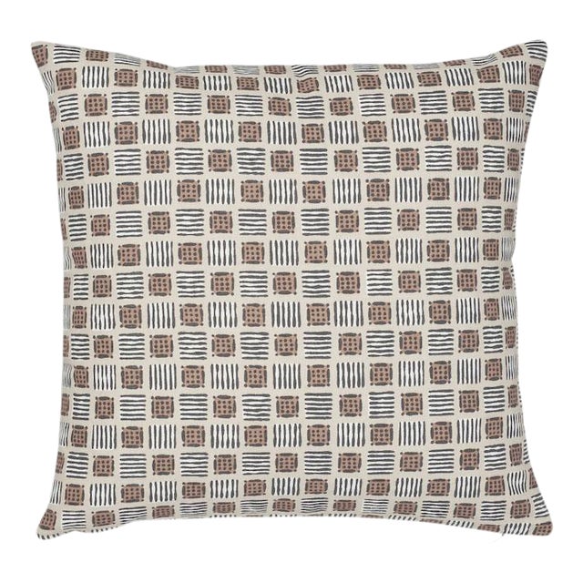 Schumacher X Celerie Kemble Mottley Grid 18" Pillow in Wren For Sale