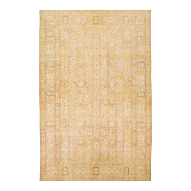 Designed Persian Tabriz Beige Wool Rug Handcrafted From 1910s For Sale