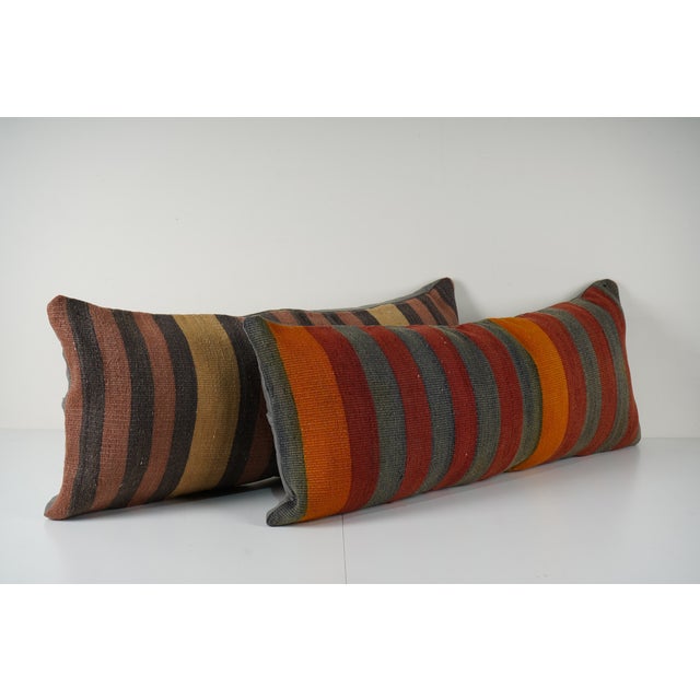 Striped Black Oversize Turkish Bedding Kilim Pillow Cover - A Pair Elevate your home decor with these exquisite 16"" x 40"...