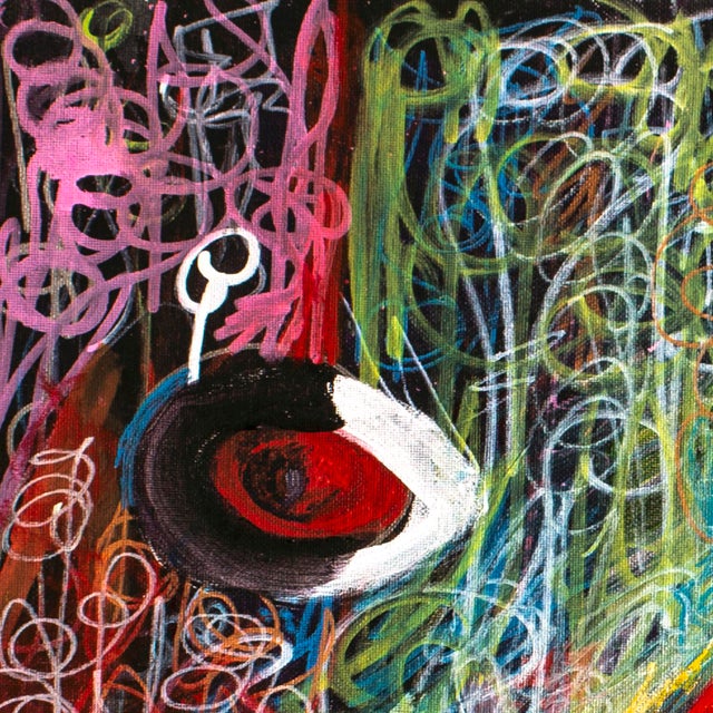 Red Red Circle — Abstract Expressionist Painting, Oil Markers and Acrylics on Cardboard, 30 × 24 In For Sale - Image 8 of 9
