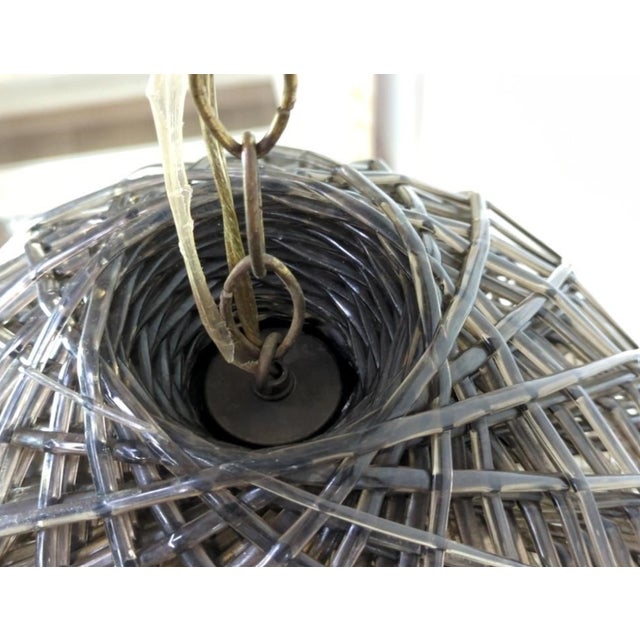 Vintage 1970s Space Age Woven Smoky Acrylic Swag Pendant Plug in Light With Pull Chain For Sale - Image 4 of 4