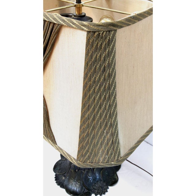 Stiffel Mid Century Square Green and Tan Pleated Lamp Shade For Sale - Image 4 of 12