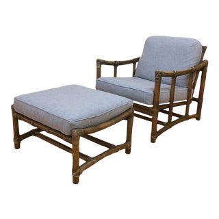 McGuire Vintage Lounge Chair and Matching Ottoman, New Upholstery For Sale