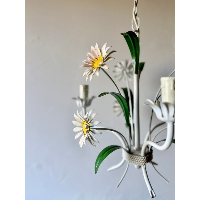 Italian White Tole Daisy 3-Light Chandelier, 1970s For Sale - Image 6 of 18