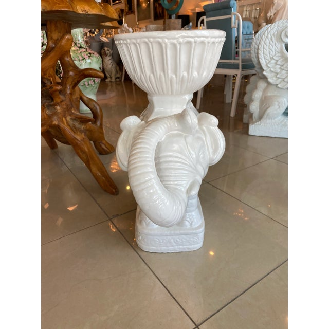 Vintage Large White Plaster Elephant Garden Plant Stand Planter For Sale - Image 10 of 13