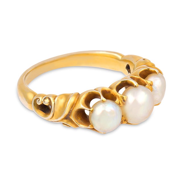 Late 19th Century Late 19th Century Victorian Pearl 14k Yellow Gold Ring, Size 6 For Sale - Image 5 of 7