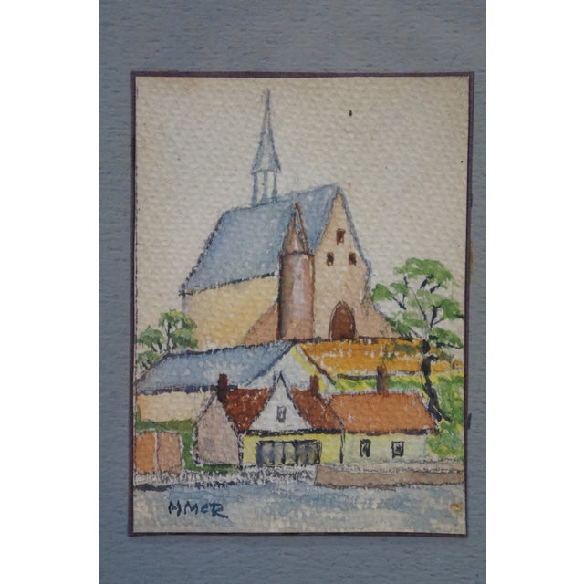 Mid 20th Century Helen McRae Church Steeple Cityscape Watercolor Painting 9" For Sale - Image 6 of 8