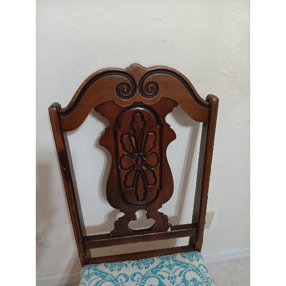 1920s Antique Wood Dark Tone Dining Side Chair With Upholstered Seat For Sale - Image 5 of 10