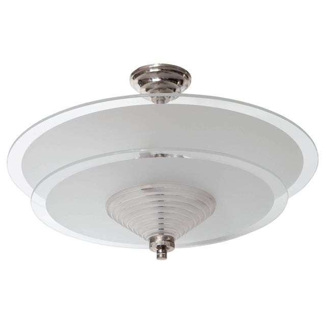 French Art Deco Frosted Glass Chandeliers by Leleu For Sale