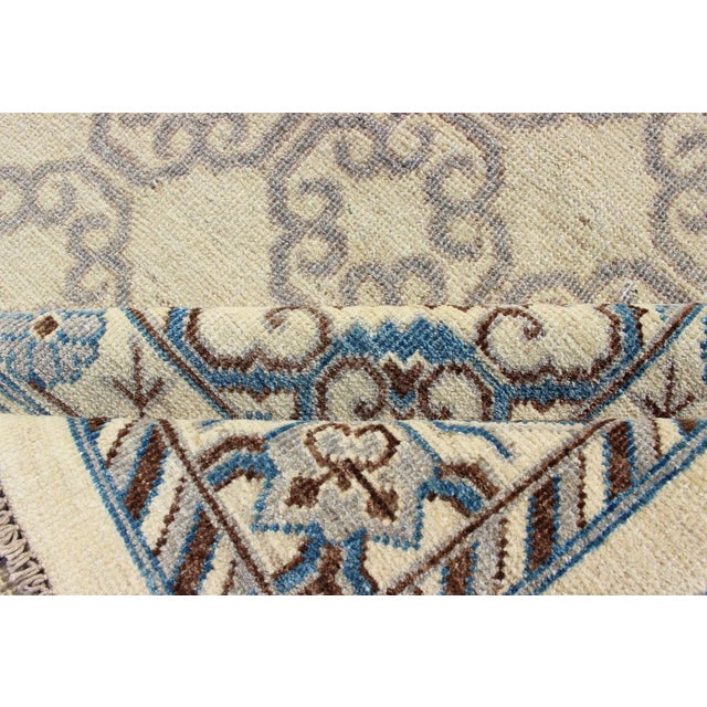 Contemporary Khotan With Geometric Design in Blue, Brown & Cream Colors 9'8 X 12'11 For Sale - Image 11 of 13