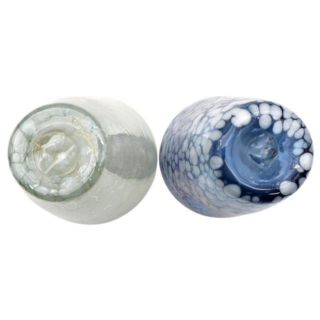 Set of Four Hand-Blown Frit Glass Tumblers in Blue and White For Sale - Image 10 of 14