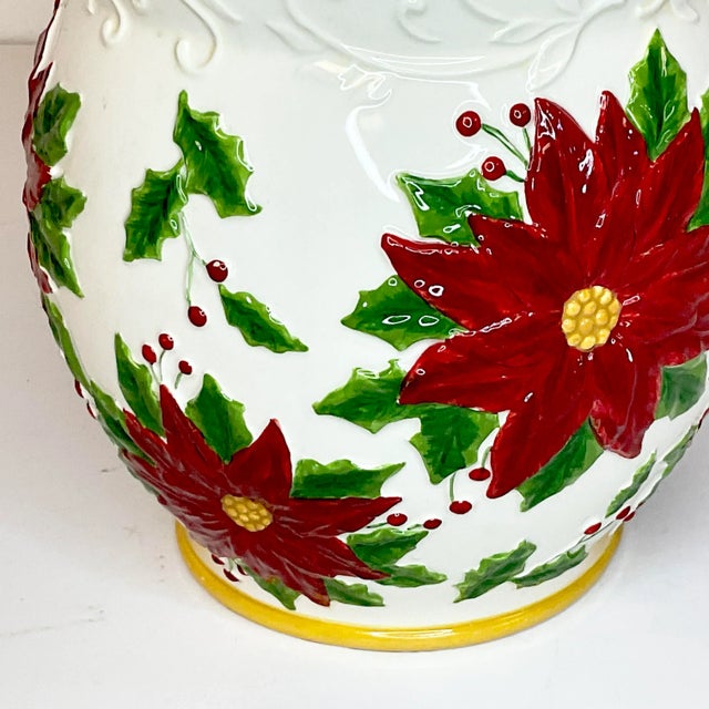 1970s Vintage Majolica Americana Christmas Poinsettia Canister For Sale - Image 4 of 10