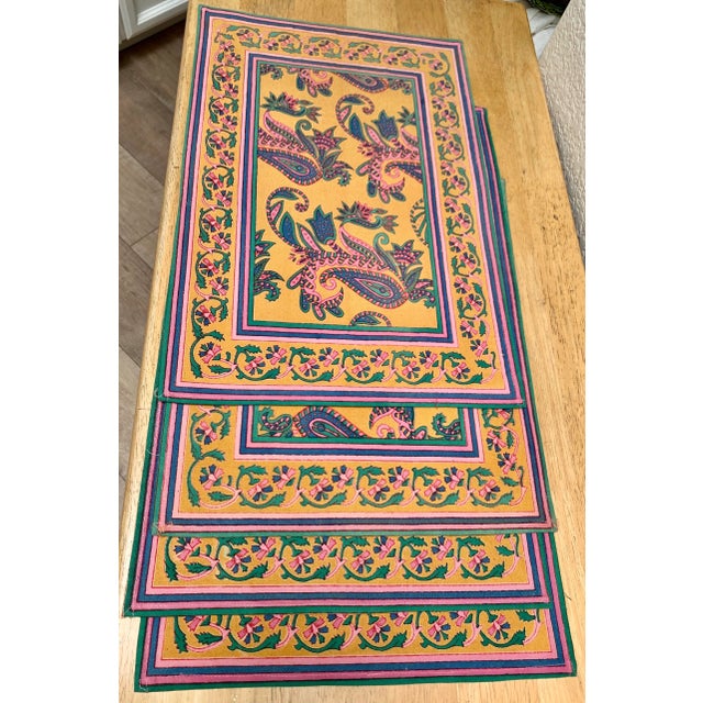 Cabin Colorful Vintage Set of Cotton Linen Placemats, Set of Four For Sale - Image 3 of 6