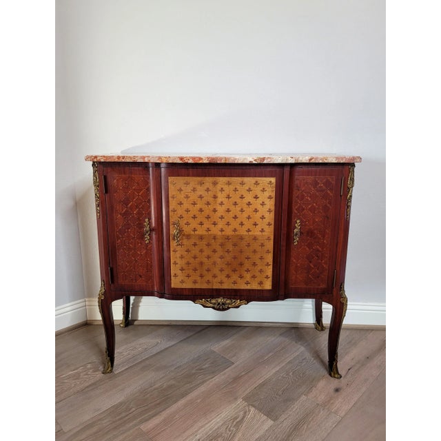 19th/20th Century French Transition Louis XV/XVI Style Marquetry Sideboard or Commode For Sale - Image 12 of 12