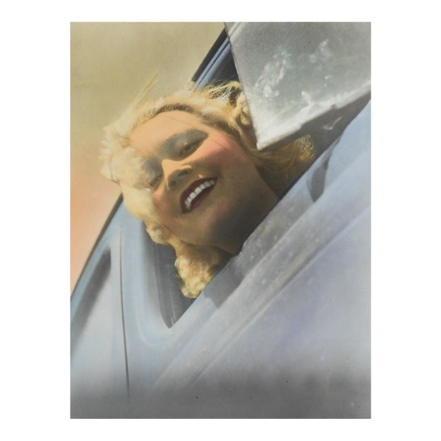 Early 20th Century Colortone Photograph of Blonde Woman in Car For Sale