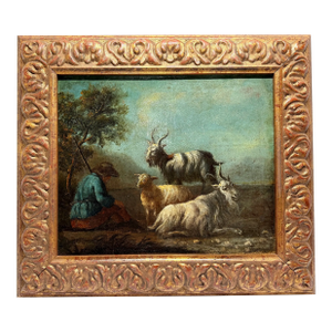 17th Century, "Shepards Solace Among the Flock" Flemish School Oil