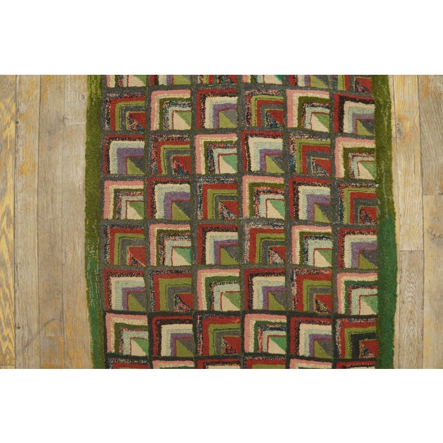 Early 20th Century 1920s Multicolor Geometric Antique American Hooked Rug 2'2" X 9' Handknotted Wool Carpet For Sale - Image 5 of 18