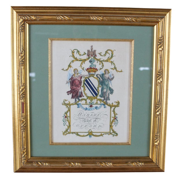 Traditional 3 Framed Armorial Engravings Figural Coat of Arms Family Crest Heraldic Prints For Sale - Image 3 of 12