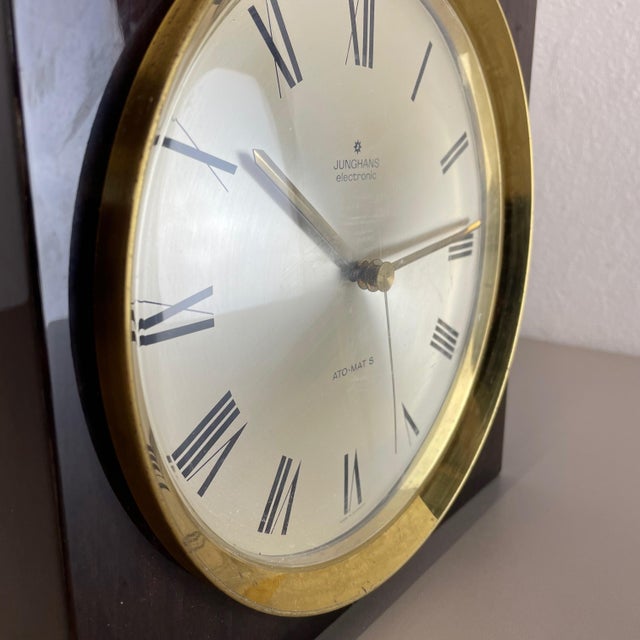 Modernist Wood and Brass Table or Wall Clock from Junghans, Germany, 1970s For Sale - Image 13 of 18
