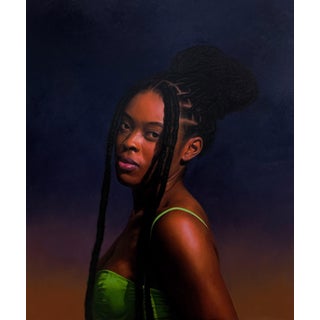 Portrait of Vivian by Evening by Daniel Sowemimo | Oil on canvas portrait of a woman with braids For Sale