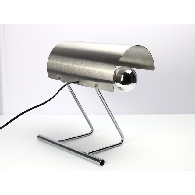 Metal Vintage Stainless Steel Table Lamp in the style of François Monnet, 1970s For Sale - Image 7 of 13