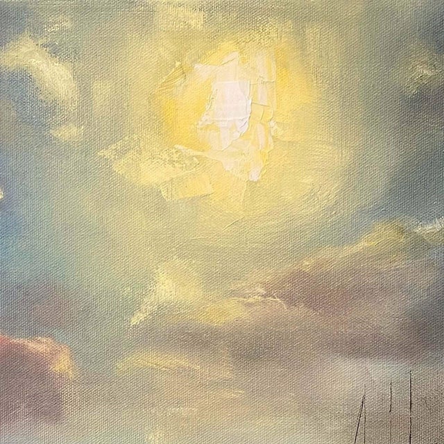 In "Sundance Upon the Sea," the canvas captures a tranquil seascape under a luminous sky, where soft clouds mingle with...