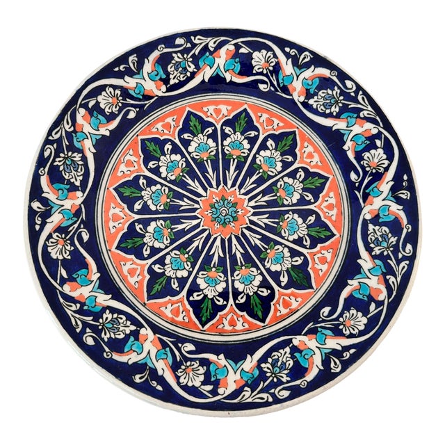 Turkish Kütahya Pottery Hand Painted Wall Plate Iznik Style, Artist Signed 1950s For Sale