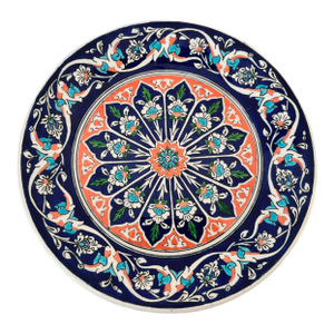 Turkish Kütahya Pottery Hand Painted Wall Plate Iznik Style, Artist Signed 1950s