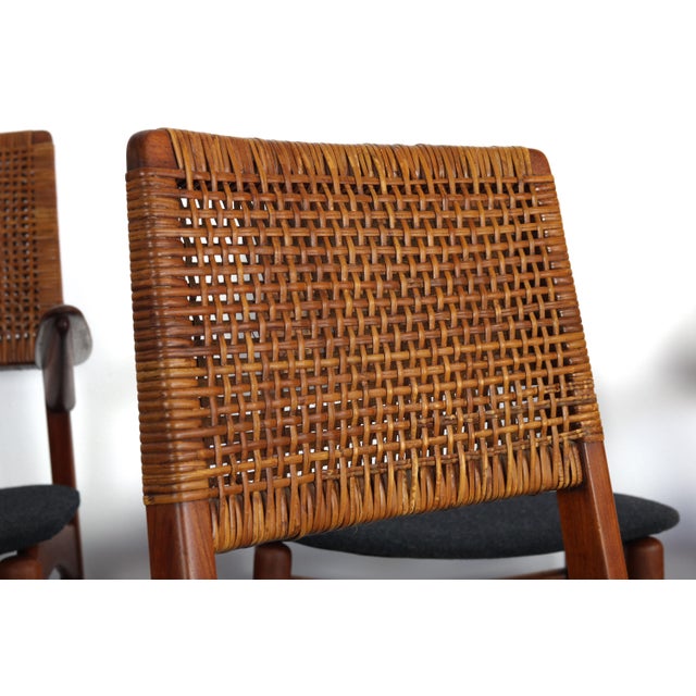 Wood Teak and Cane Vintage Dining Chairs by E Knudsen for Jensen & Lykkegaard - Set of 4 For Sale - Image 7 of 8