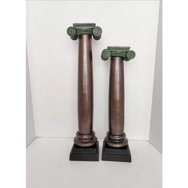 Mid-Century Modern Vintage Tall Hand-Painted Iron Ionic Column Candleholders - A Pair For Sale - Image 3 of 8