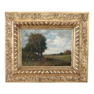 V. Bussolino, Landscape with Flock, Oil Painting on Board, 19th Century, Framed For Sale
