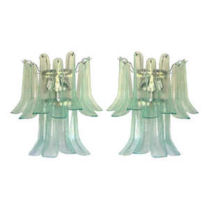 Contemporary Green-Wather Murano Glass "Selle" Wall Sconces in Mazzega Style - A Pair