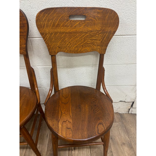 Antique Art Deco Style Tiger Oak Bentwood Bistro Dining Side Chairs - Set of 4 For Sale In Kansas City - Image 6 of 11