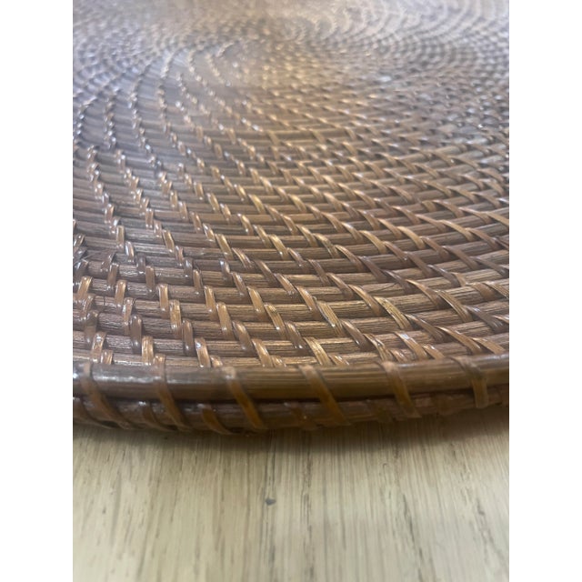 Farmhouse Large Round Woven Rattan Tray For Sale - Image 3 of 10