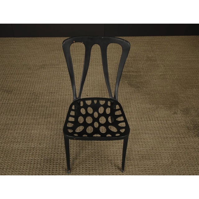 1960s Set of 8 Vintage Metal Café Chairs, Tolix Style Industrial Dining Chairs, French Bistro Patio Chairs, Black & Green Metal Chairs For Sale - Image 5 of 14