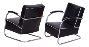 Set of Bauhaus Chrome & Leather Armchairs attributed to Mücke-Melder, 1930s