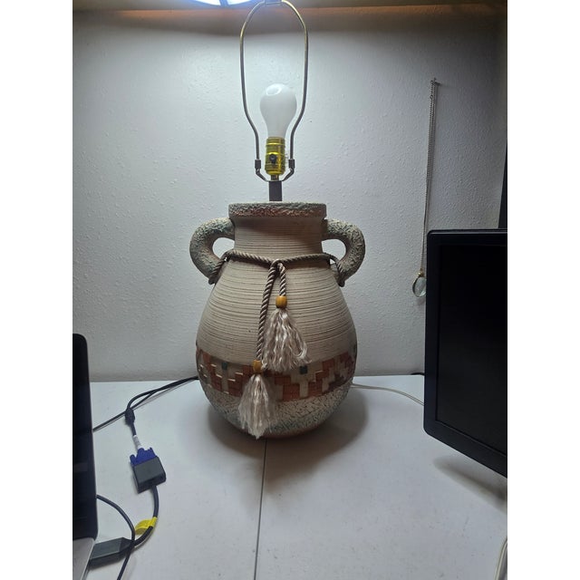 Native American 1980s Southwest Navajo Jug Design Plaster Mid Century Table Lamp For Sale - Image 3 of 8