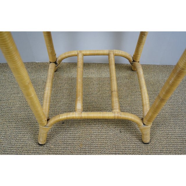 Brown Vintage Wicker Tiered Side Accent End Table With Basket Insert For Sale - Image 8 of 12