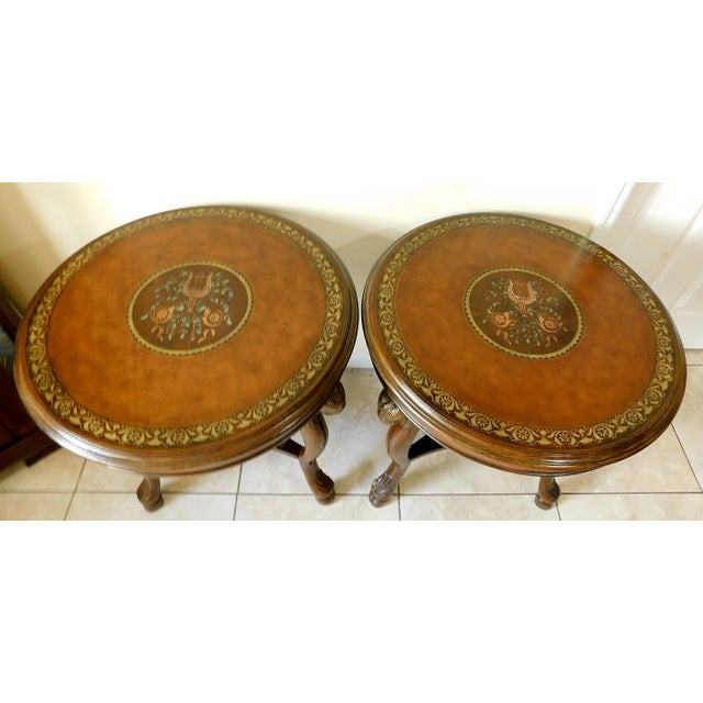 Contemporary Pair Large Decorative Figural Ram's Head Round Wood Floral Accent Side/End Tables For Sale - Image 3 of 12