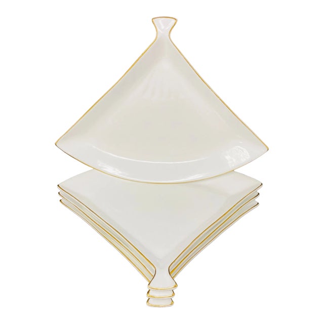 Vintage Uchiwa Fan Shaped Porcelain Plates With Gold Edge a Set of 4 For Sale