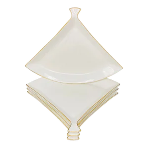 Vintage Uchiwa Fan Shaped Porcelain Plates With Gold Edge a Set of 4